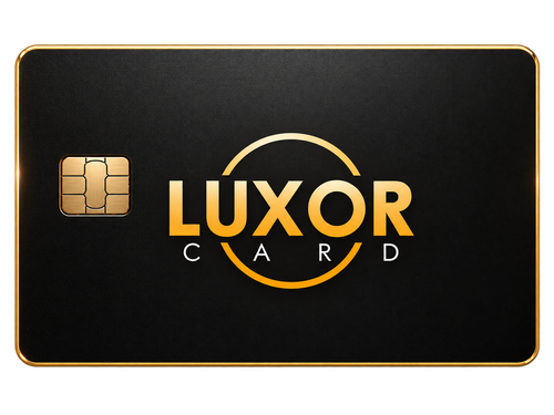 Tarjeta original Luxor Cards negra mate con chip y logotipo dorado